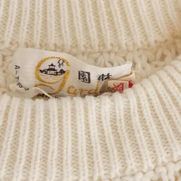 Vintage Cream Cable Knit Textured Aran Fisherman Sweater Cotton Blend XL - Picture 9 of 9